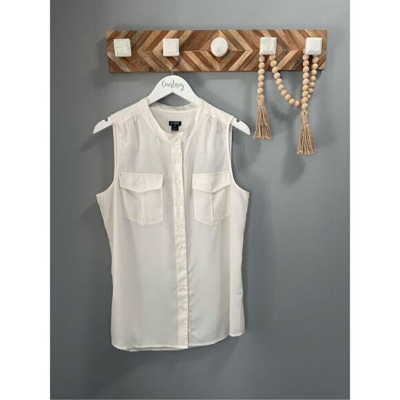 J. Crew ivory sleeveless button down blouse Size 14 - Picture 1 of 6